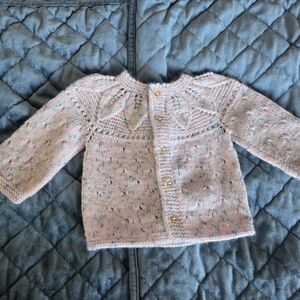 Charming Pink Speckled Kids Cardigan Hand Made